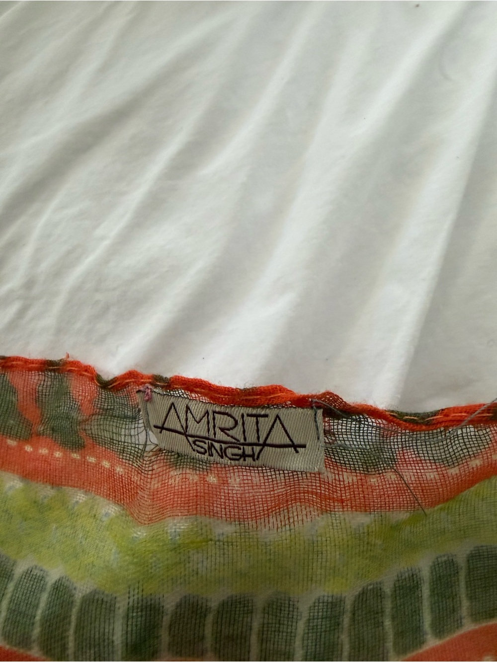 Amrita Singh Orange Green Striped Sheer Scarf